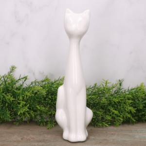 Kot szkliwiony średni figurka ceramiczna biel 26cm 