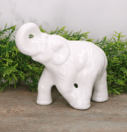 Słoń "biegnący średni" szkliwiony biały 15cm 
