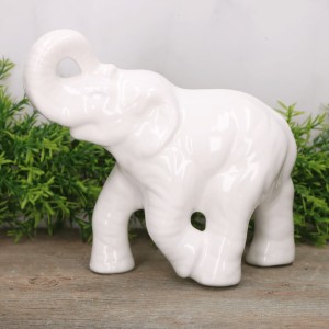 Słoń "biegnący duży" szkliwiony biały 19cm 