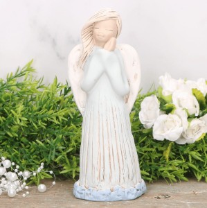 Anioł aniołek gipsowy złożone ręce błękit 17cm  