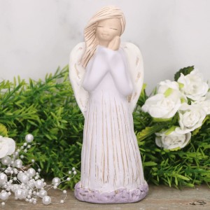 Anioł aniołek gipsowy złożone ręce fiolet 17cm   