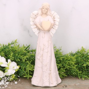 Anioł aniołek gipsowy z sercem róż 22cm 