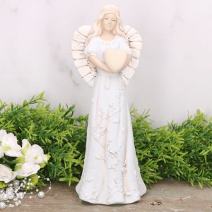 Anioł aniołek gipsowy z sercem błękitny 22cm  