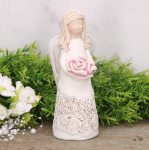 Anioł aniołek gipsowy z kwiatem biel 16cm 