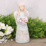 Anioł aniołek gipsowy z kwiatem błękit 16cm  