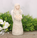 Anioł aniołek gipsowy z kwiatem miętowy 16cm   