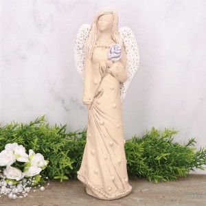 Anioł aniołek gipsowy z różą brzoskwiniowy 31cm 