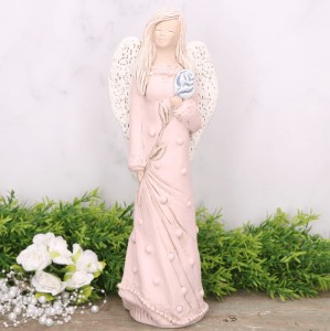 Anioł aniołek gipsowy z różą różowy 31cm  