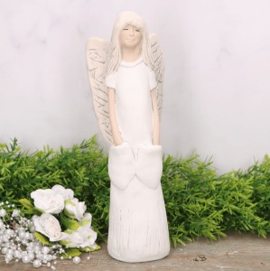 Anioł aniołek gipsowy z kieszeniami biel 25cm
