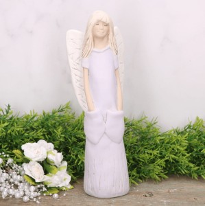 Anioł aniołek gipsowy z kieszeniami fiolet 25cm 