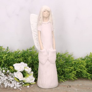 Anioł aniołek gipsowy z kieszeniami różowy 25cm  