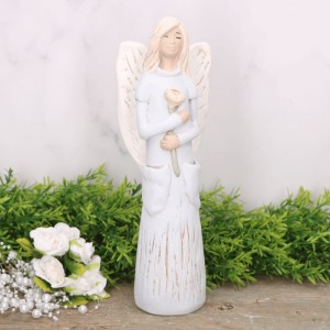 Anioł aniołek gipsowy z kieszeniami i różą błękit 25cm  