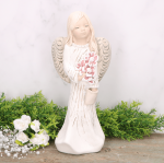 Anioł aniołek gipsowy z kwiatami biel 30cm 