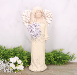 Anioł aniołek gipsowy koronka z kwiatami krem 33cm