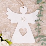 Drewniany aniołek biały zawieszka komunijny IHS 12cm