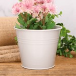 Osłonka metalowa wiaderko pastelowe jasny beż mat 10cm  