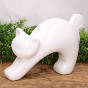 Kot "Klakier" niski figurka szkliwiona biel 22x16cm