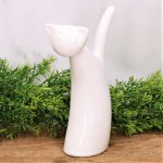 Figurka szkliwiona "Kot żelazko wysoki"  biel 20x11cm  