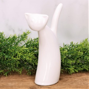 Figurka szkliwiona "Kot żelazko wysoki"  biel 20x11cm  