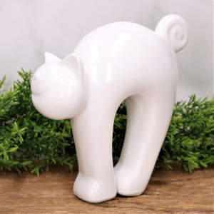 Figurka szkliwiona "Kot Klakier wysoki"  biel 19x18cm 