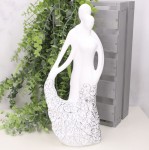 Akt "Para Ślubna" biel ceramiczny dekor srebro 37 cm 