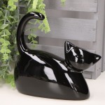 Figurka szkliwiona "Kot żelazko niski"  czarna 15x16cm  