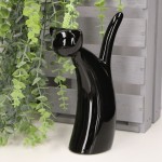 Figurka szkliwiona "Kot żelazko wysoki"  czarny 20x11cm 