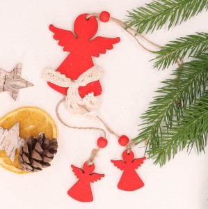 Zawieszka drewniana aniołek czerwony 21cm