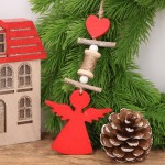 Zawieszka drewniana aniołek czerwony 17cm