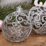 Bombka brokatowa srebro zawieszka 9,5cm 2szt