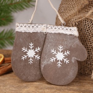 Szare drewniane rękawiczki zawieszka 9cm