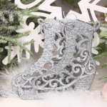 Zawieszki brokatowe łyżwy srebro 2szt