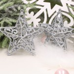 Bombka zawieszki brokatowe gwiazdki srebrne 2szt