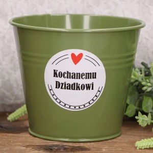 Osłonka metalowa wiaderko 10 cm zielone Dzień Dziadka