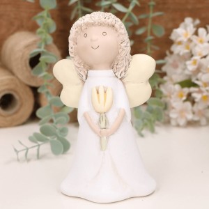 Aniołek dziewczynka z żółtym tulipanem 16cm