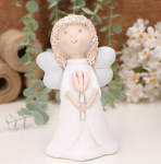 Aniołek dziewczynka z tulipanem szare skrzydła 16cm    