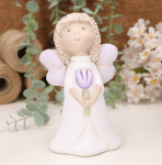 Aniołek dziewczynka z fioletowym tulipanem 16cm    