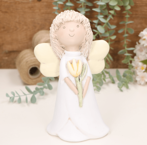 Aniołek dziewczynka z żółtym tulipanem 21cm 