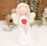 Aniołek dziewczynka z czerwonym tulipanem 21cm    