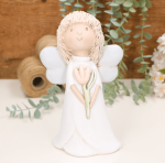 Aniołek dziewczynka z tulipanem szare skrzydła 21cm   