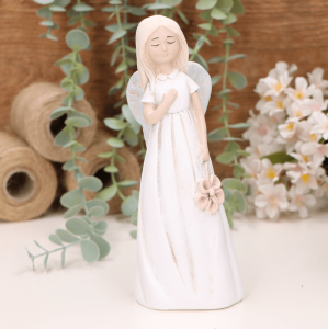Aniołek dziewczynka z kwiatuszkiem 19cm biały