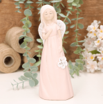 Aniołek dziewczynka z kwiatuszkiem 19cm różowy