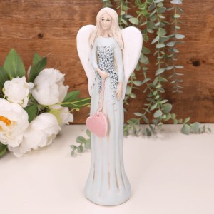 Aniołek ślubny z sercem błękitny 28cm  