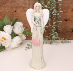 Aniołek ślubny z sercem zielony 28cm    