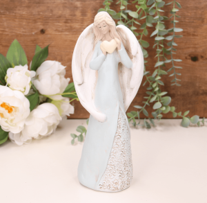 Aniołek ślubny z sercem błękitny 26cm    