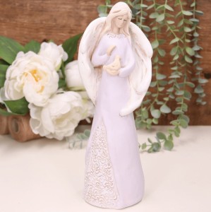 Aniołek ślubny z gołąbkiem fioletowy 26cm