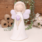 Aniołek dziewczynka z fioletowym tulipanem 25cm  