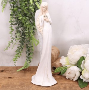 Aniołek ślubny z bukietem biały 36cm   