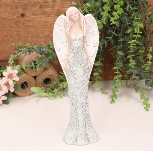 Aniołek ślubny w zdobionej sukni zielony 26cm  