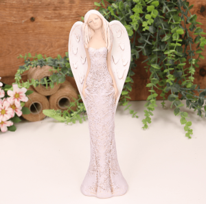 Aniołek ślubny w zdobionej sukni fioletowy 26cm     